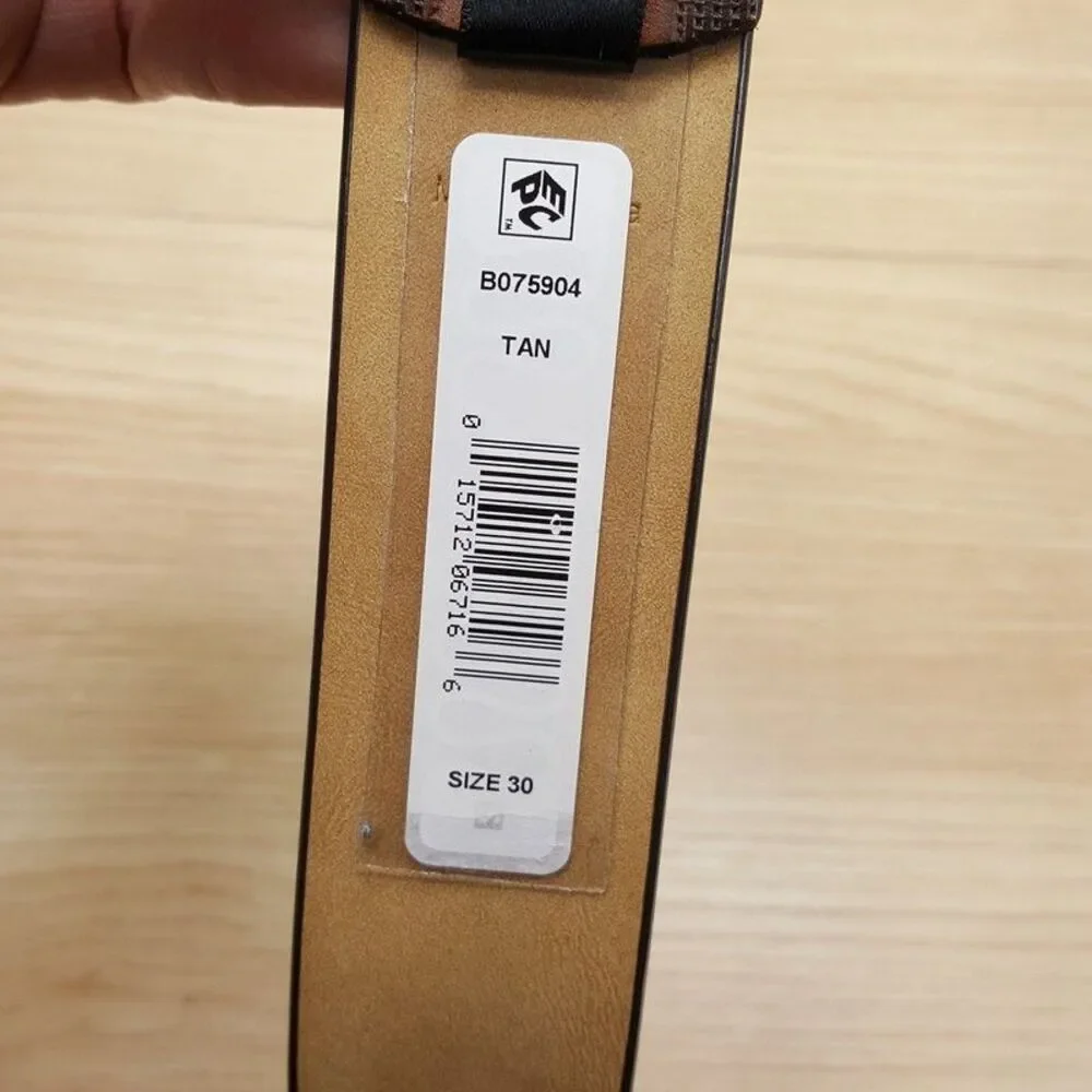 BLOOMINGDALES Belt Mens Size 30 Brown Pattern Edge Full Grain Leather